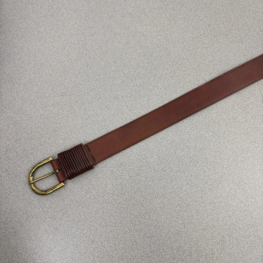 Lauren Ralph Lauren Belt Womens Small Brown Leather Wrapped Detail Brass Buckle